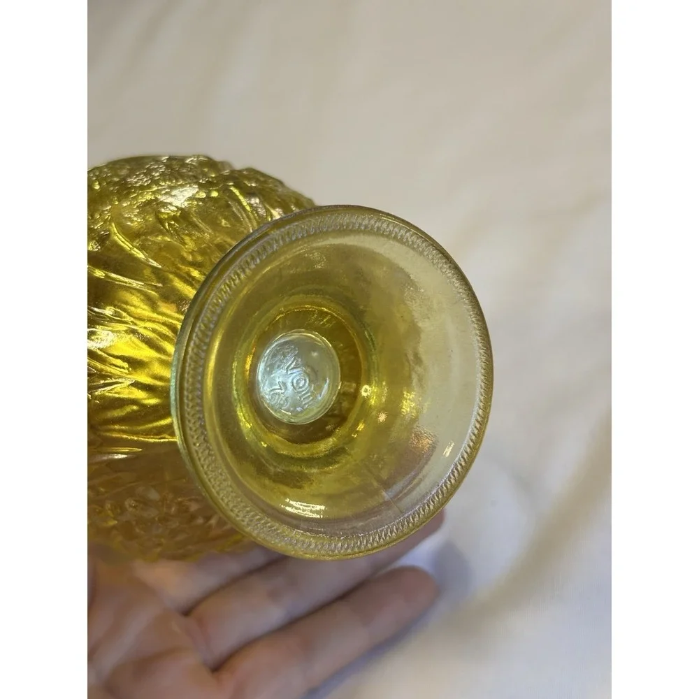 Vintage 1960's Avon Amber Glass Candy Dish Candle Egg Pedestal Retro Embossed